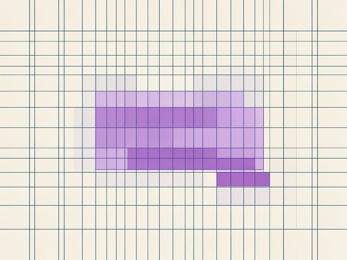 Abstract ledger grid with violet reconciliation bands